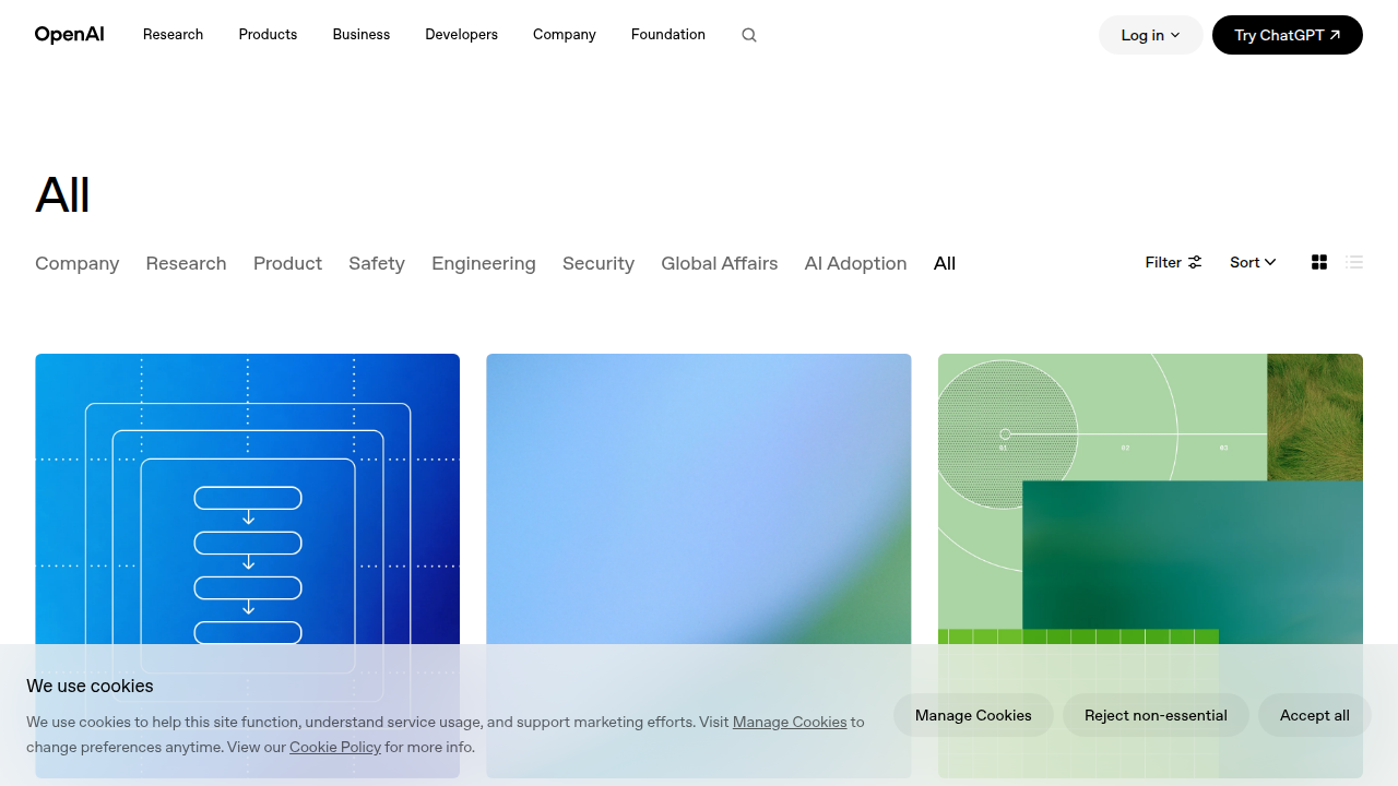 A screenshot of the official OpenAI News webpage, serving as a primary source for direct updates on model launches and safety research, as recommended in the article.