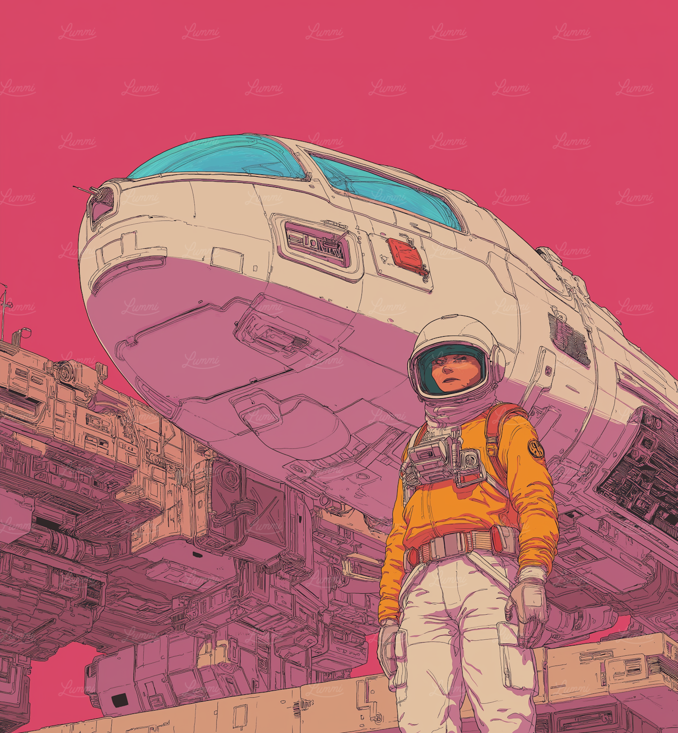 A person reviewing multiple versions of sci-fi concept art generated rapidly by AI, illustrating the iterative design process.