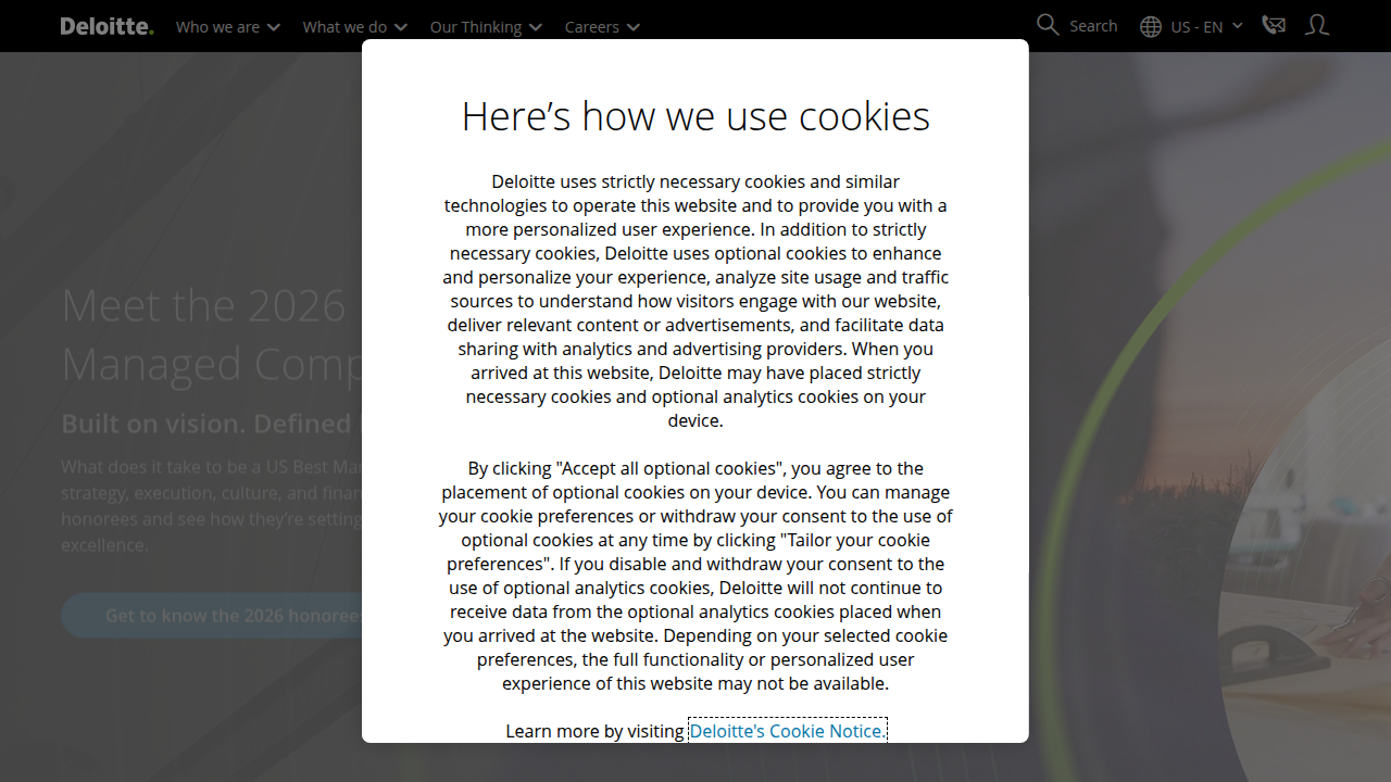 A screenshot of the Deloitte insights homepage, referencing reports on digital media trends and entertainment consumption habits.