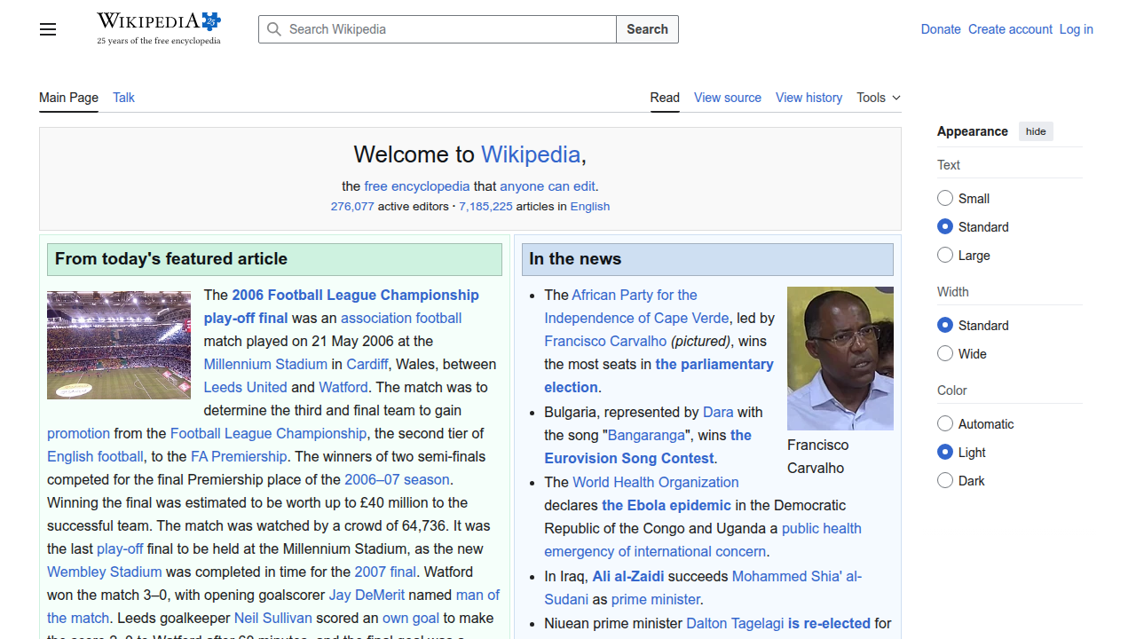 The homepage of Wikipedia, a vast online encyclopedia often referencing topics like sci-fi predictions that became reality.
