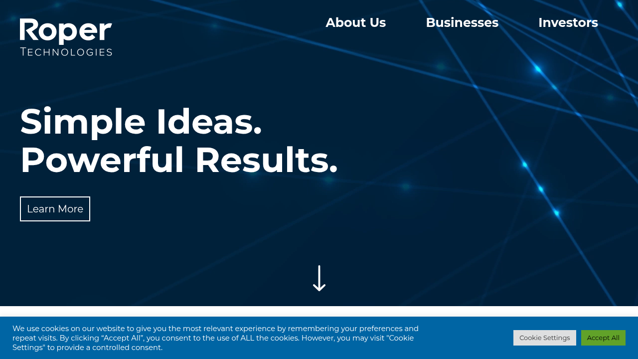 Roper Technologies' official website, illustrating their diverse portfolio in industrial technology and innovation.