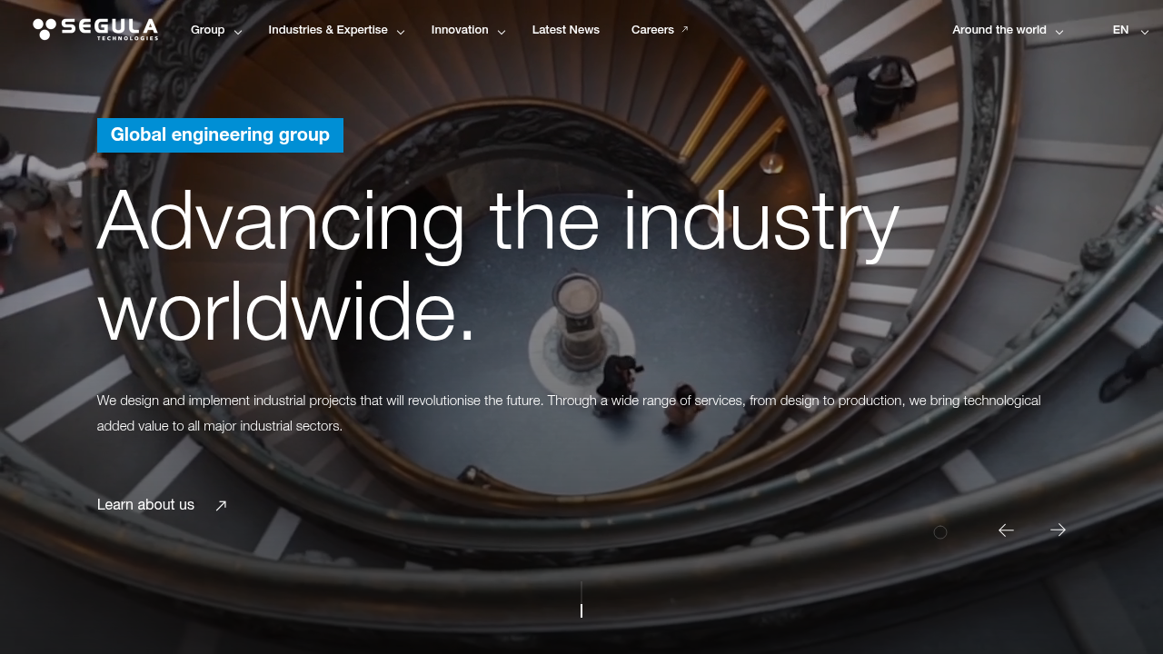 Segula Technologies' website, highlighting their engineering and system integration expertise.