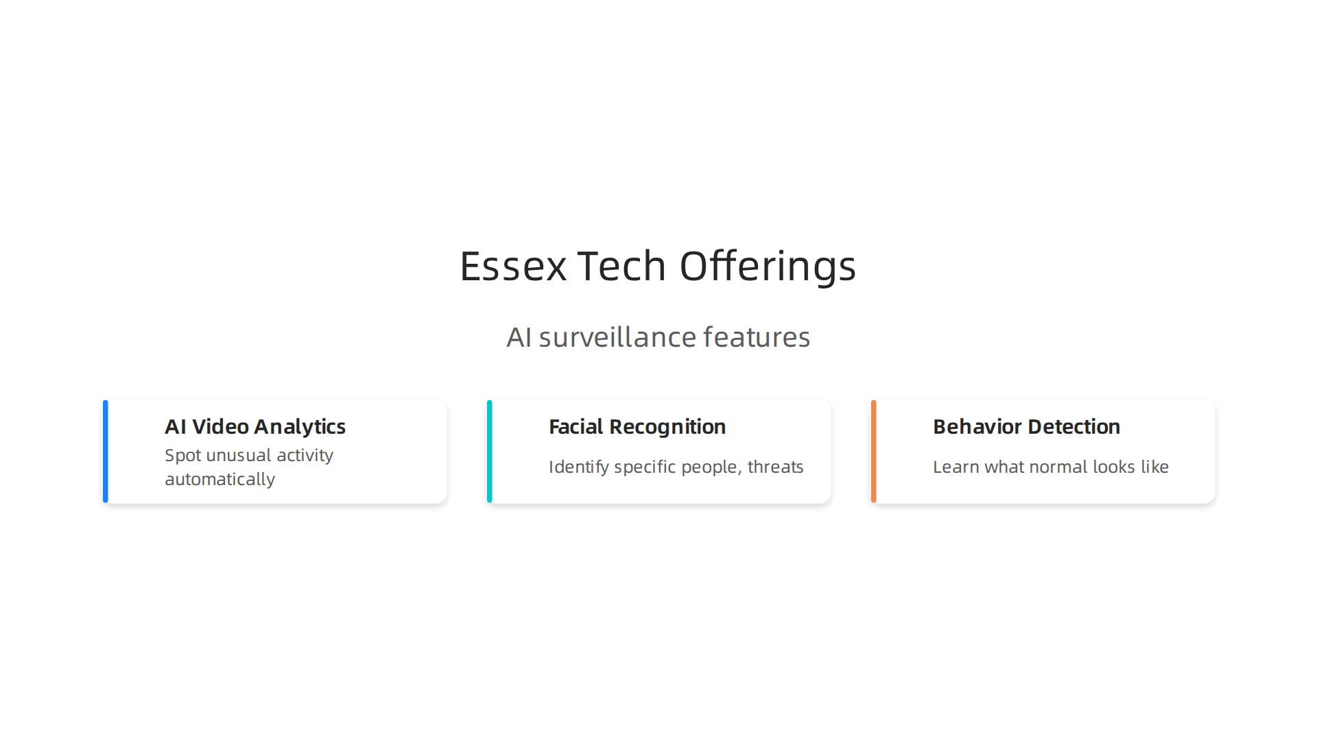 Essex Tech specializes in advanced AI software that transforms traditional cameras into intelligent surveillance systems.