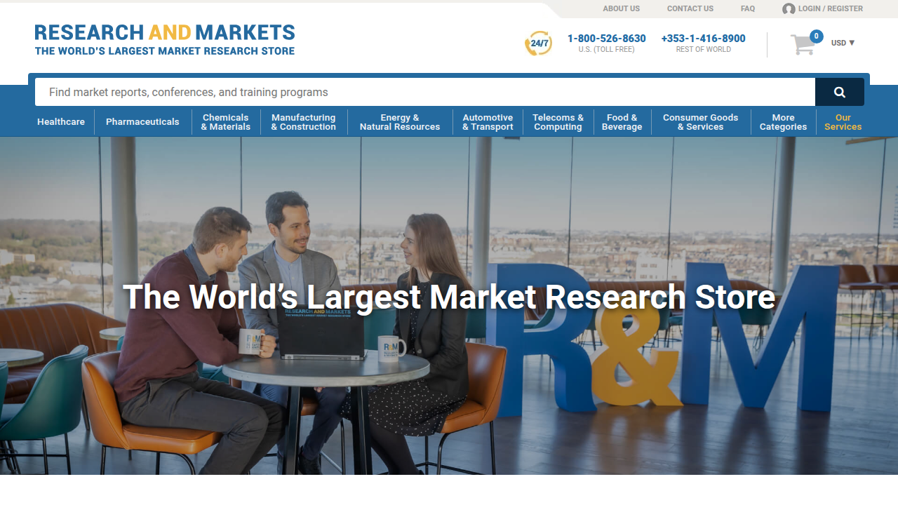The homepage of Research and Markets, a leading source for industry reports, including those on virtual production and other emerging tech.